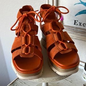 Sorel Joanie III orange lace up wedge sandal